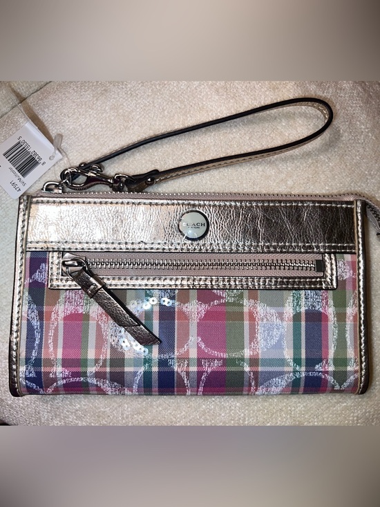 Coach Handbags - COACH POPPY GLAM
MADRAS  SIGNATURE
GOLD TRIM WRISTLET